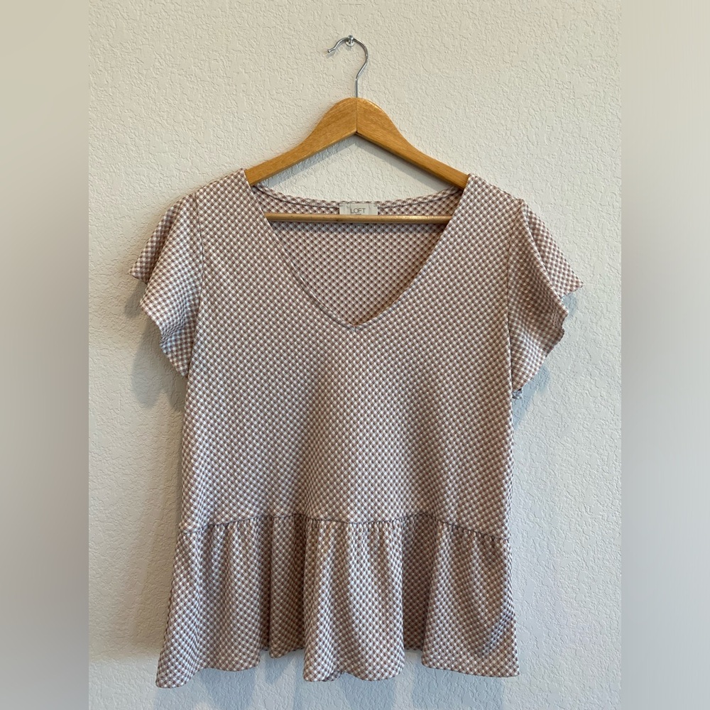 Loft - Size M - Brown & White Checkered Blouse